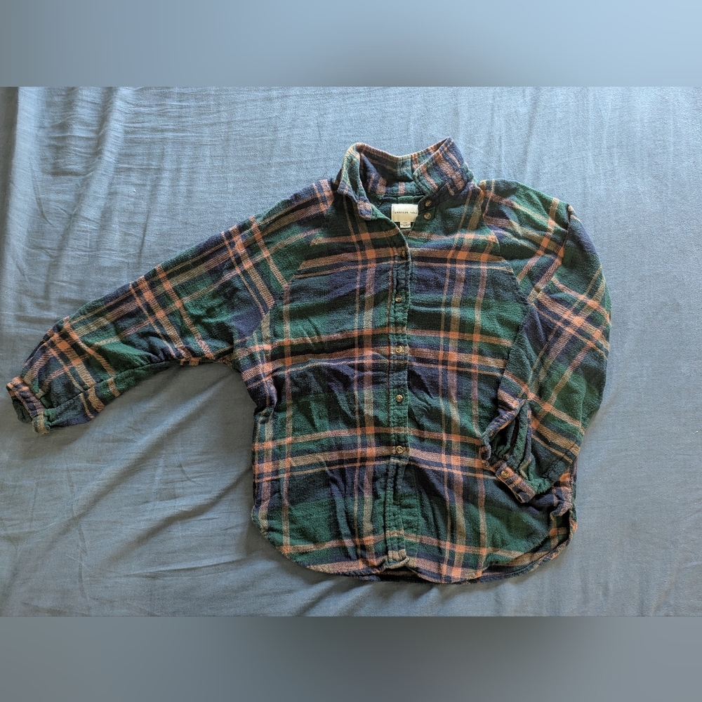 American Eagle Outfitters Green and Blue Plaid Shirt Sz M